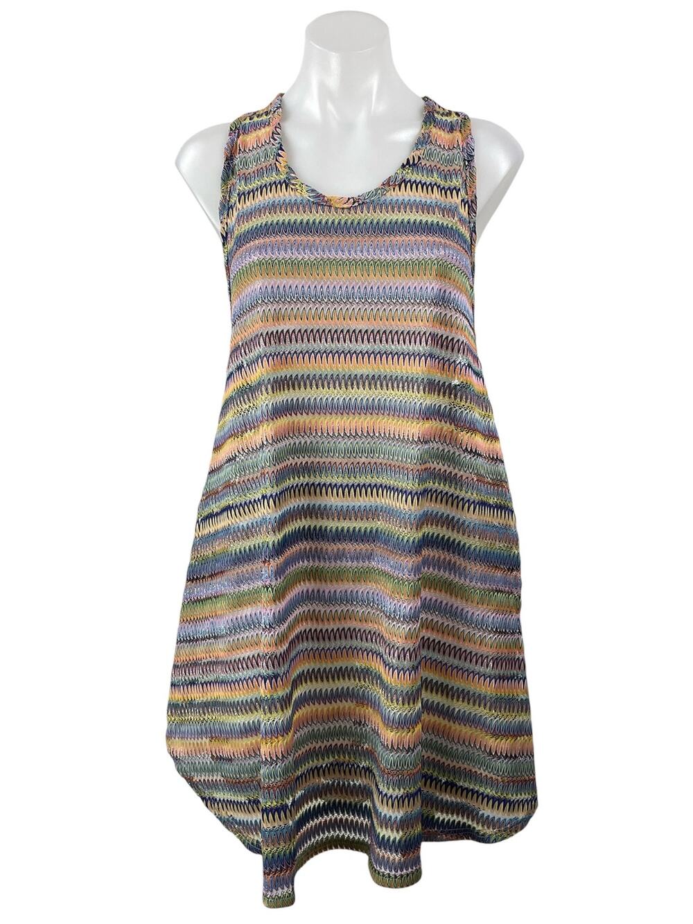 Elif Women's Multicolor Striped Rainbow Boho Racerback A Line Tank Mini Dress M